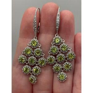 Rarities Carol Brodie Sterling Silver Peridot White Zircon Chandelier Earrings